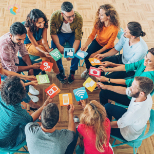 group of people in a circle